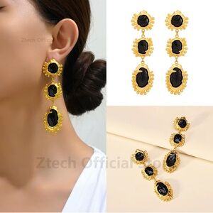 Elegant Gold and Black Drop Earrings